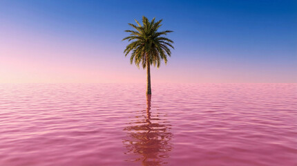 palmeira tropical dentro de um mar da rosa 