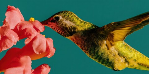 Obraz premium Hummingbird Nectar Feast Premium Ecologically Harmonious Image for Ecotourism Promotion and Conservation Marketing Content