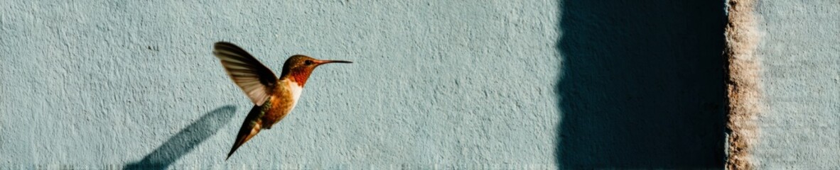 Obraz premium Authentic Hummingbird Flight Glitch Purple and Neon Mint backdrop. Inspiring Avian Biodiversity for Premium Editorial Content