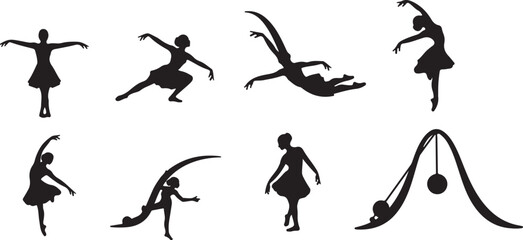 Silhouette of a woman dancing in various poses