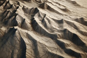 Abstract 3d desert topographic map illustrating land elevation with contour lines