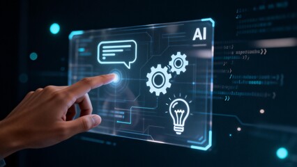 Fototapeta premium Hand interacting with AI technology interface