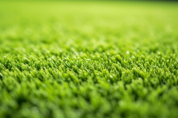 Artificial turf blades creating a vibrant green background texture with selective focus