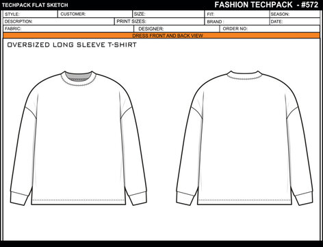 OVERSIZED LONG SLEEVE T-SHIRT EASY EDITABLE EMPTY TECHPACK LAYOUT TEMPLATE DESIGN