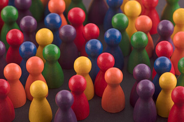 Colorful pawn crowd or team representing diversity and equality