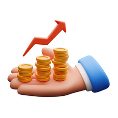 Hand Holding Increasing Coin Stacks 3d illustration