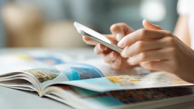 Person studying brochures and using a smartphone app to compare different travel insurance plans emphasizing budgetfriendly basic coverage for short weekend getaways.