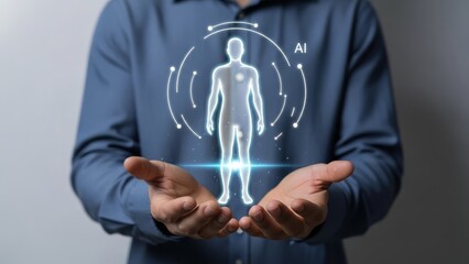 Human body outline with AI glowing circle in hands