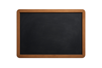 Blank black chalkboard with wooden frame for school education and classroom teaching design isolated on transparent background