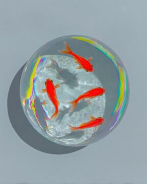 Modern Goldfish in Ethereal Glass Sphere Creative Marketing Content for Digital Advertising and Imaginative Projects