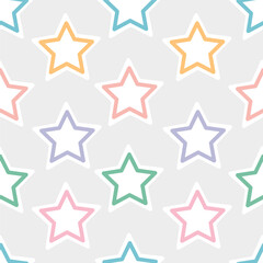 Obraz premium Seamless pattern with stars, simple geometric shapes, smooth pastel gradients, clean flat vector style.eps