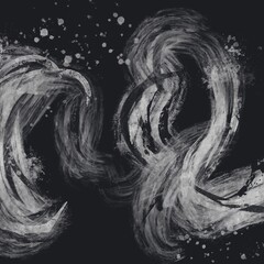 海や波のイメージの銀色のブラシストロークの抽象背景。黒背景正方形和風バナー