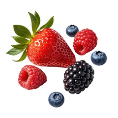 Floating Fresh Mixed Berries Isolated on Black Background, Generative AI