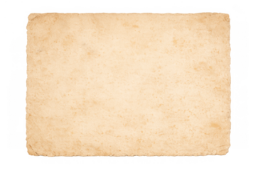 Aged blank paper with ragged deckle edges. Vintage parchment texture on transparent background, copy space for text