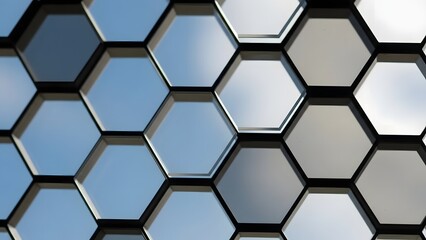 Modern hexagonal window pattern with reflective glass