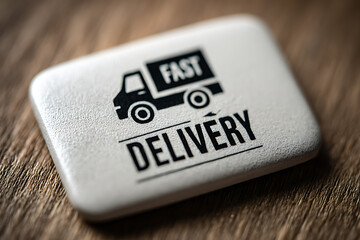 Fast delivery concept with truck icon on wooden background
