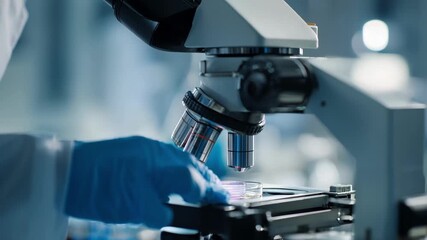 Technician using microscope to identify biological contaminants in water ensuring safety by detecting microorganisms and pathogens.