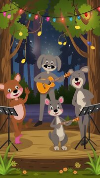 cartoon music animation featuring playful sound visuals, dancing characters, colorful beats, and fun styles perfect for kids and creative videos