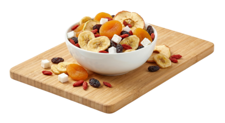 Healthy Dried Fruit Mix in Bowl on Wooden Board - Natural Snack