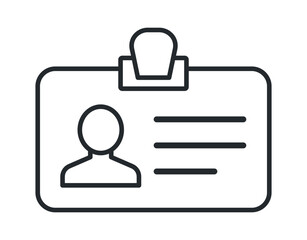 Simple line drawing of a blank ID card with a clip, symbolizing identification and documentation.