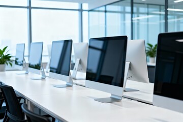Office workstations with computers