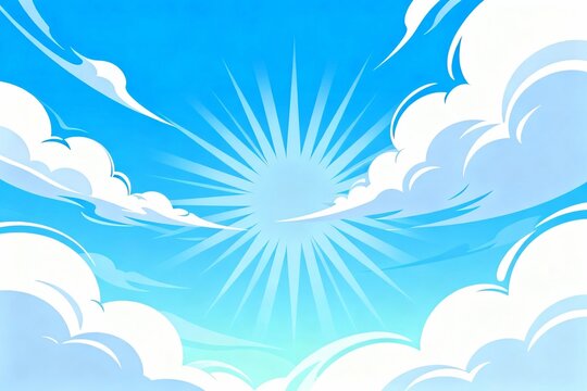 Sun in blue sky with clouds - Powered by Adobe