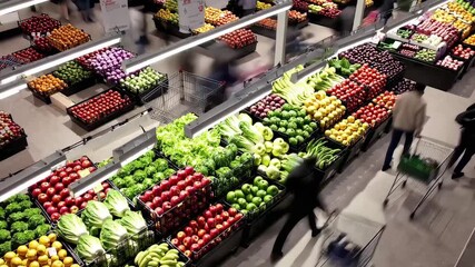Fruits, vegetables, fresh, healthy, market! Step into the vibrant world of a local market in this video. Explore the colorful array of fresh produce and learn the benefits of consuming seasonal items.