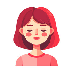 Smiling Woman with Red Hair and Closed Eyes in Flat Vector Style