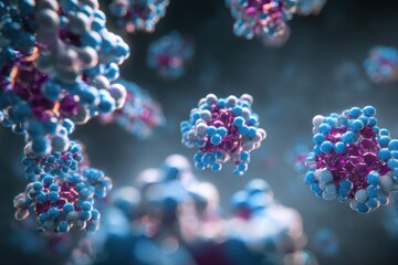 Molecules in motion in a scientific environment showing interactions and structures in detail