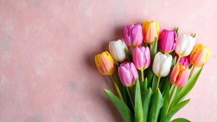 Pastel Tulip Flower Bunch on Pink Background &ndash; Mother&rsquo;s Day Gift for Women