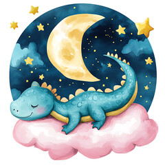 Prehistoric creature rests on rosy cloud