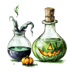 Green Potion Flask and Glass Watercolor