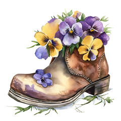 Vintage brown shoe adorned with pansies