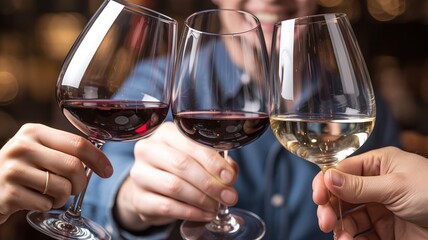 Celebratory Toast with Wine Glasses in Cozy Restaurant Setting""