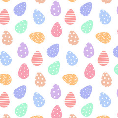 Seamless Easter pattern with colorful eggs. Endless vector background with pastel decorated egg shells. Wrapping paper texture.