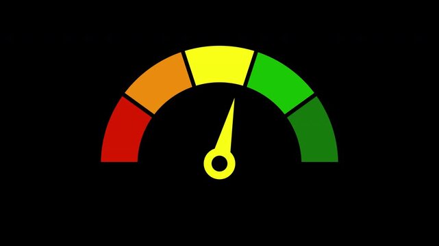 Colorful Speedometer or Tachometer Motion Progress on black background. credit score Speedometer Motion graphics level miter concept. 4K video.