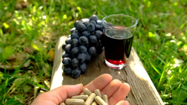 Resveratrol supplements and homeopathy. Selective focus.