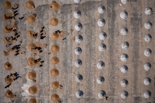 Brahmanbaria, Bangladesh - 29 October 2021: Aerial view of tactile paving featuring contrasting textures and tones in a geometric pattern, creating a visually stimulating sensory experience.