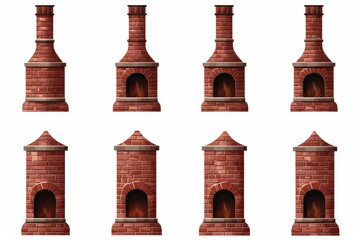 Fototapeta premium Collection of traditional brick fireplaces and outdoor chimneys providing warmth and rustic charm