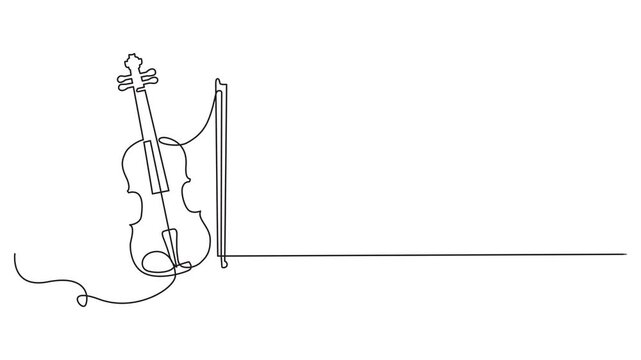 Animated self drawing of   Violin continuous one line drawing. Classic violin music instrument single line art illustration. Editable vector. one line Icon drawing with white background, pro