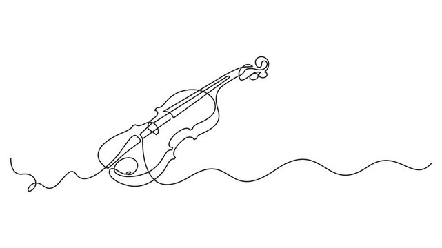 Animated self drawing of   Violin continuous one line drawing. Classic violin music instrument single line art illustration. Editable vector. one line Icon drawing with white background, pro