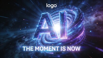 Futuristic deep cosmic blue KV background with flowing neon data streams and infinity symbol, OC rendered 8K ultra-clear visual for high-end tech conference main visuals and digital art creation