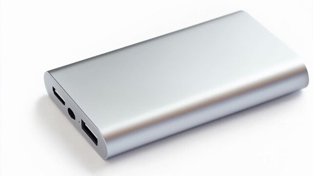 Portable modern tech gadget power bank silver charger with sleek design for charging devices go combining convenience style and USB ports compact