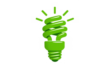 Green compact fluorescent light bulb glowing, visualizing energy saving, ecological innovation, and sustainable solutions on a transparent background