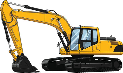 Yellow hydraulic crawler excavator heavy machinery industrial construction equipment isolated on white background for earthmoving engineering building site digging works project © Salam Creatives