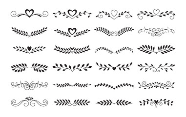 Obraz premium Diverse collection of black and white floral and heart borders, various styles of elegant text dividers and decor