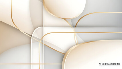 Elegant abstract background featuring smooth, flowing beige and white curves intertwined with delicate golden lines, creating a sophisticated and modern design for digital content