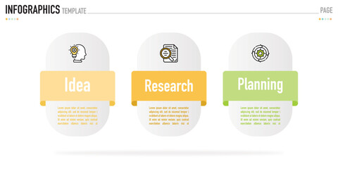 Rectangular infographic template or element with 3 step, process, option, colorful rectangle, icons, triangle, paper origami, button, tag, circle, circular, square bar for sale slide, internet planner