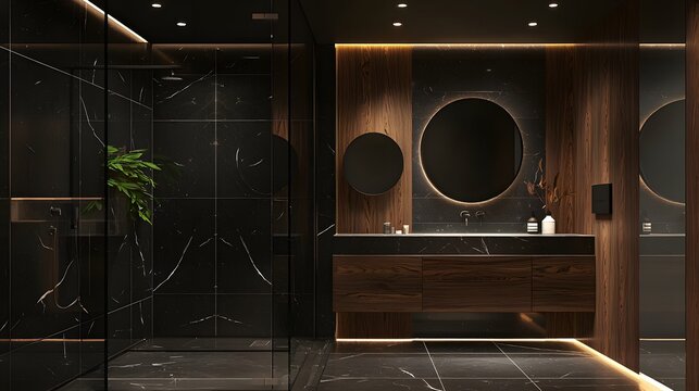 Contemporary dark marble bathroom high resolution picture