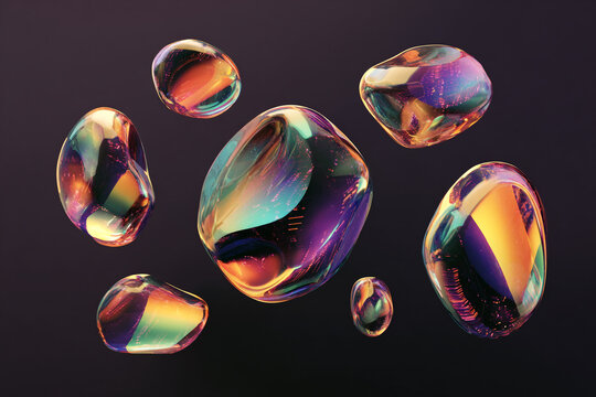 abstract liquid forms with iridescent colors and reflections - Powered by Adobe
